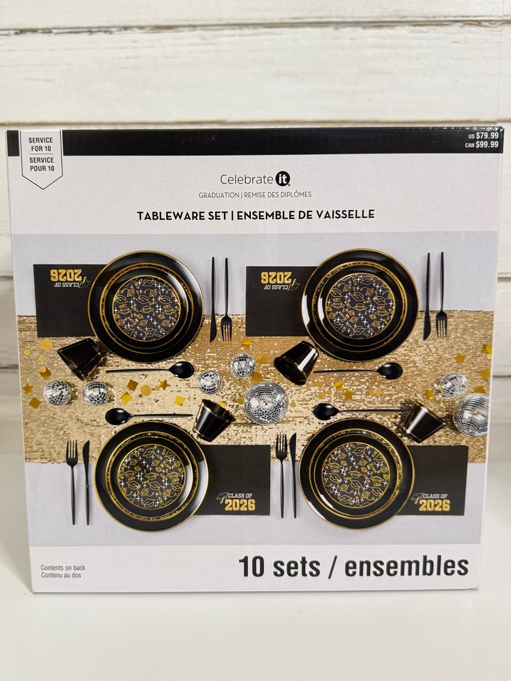Graduation Tableware Set for 10 | Black & Gold Party Supplies